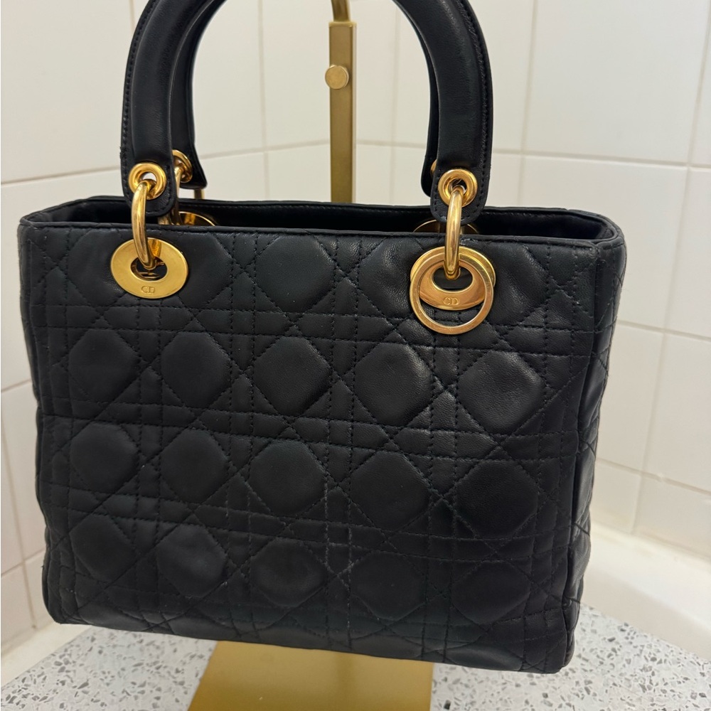 Dior Black Quilted Leather Satchel with Gold Hardware